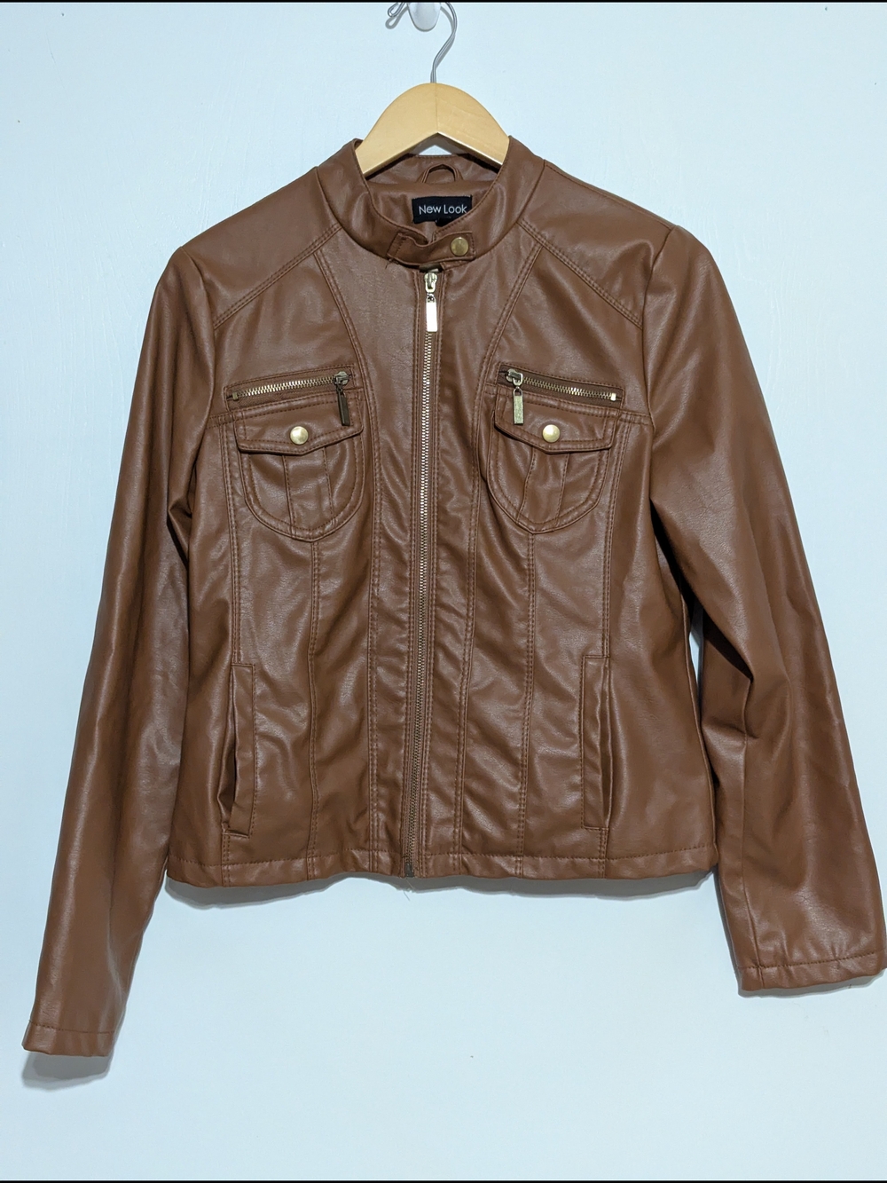 New Look Women's Brown Faux Leather Biker Jacket